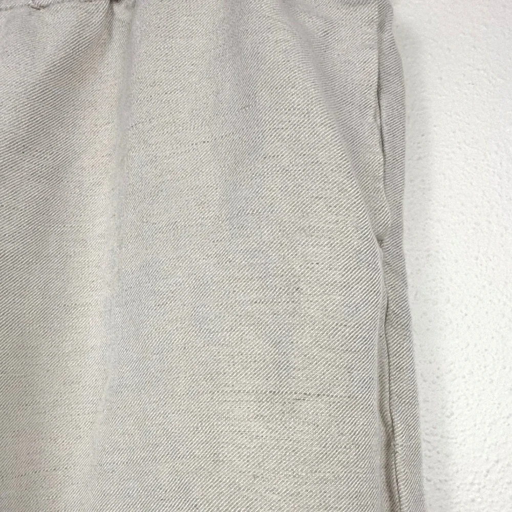 J. Jill Linen Blend Wide Leg Crop Pants Oatmeal Brown Embroidered‎ Hem Large P